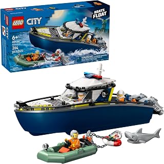 LEGO City Police Boat Chase Building Toy for Kids - Pretend Play Set for Boys & Girls, Ages 6+ - Building Blocks W/ 2 Floating Boat Toys for Playtime & Bath Time - Gift Idea for Birthdays- 60456