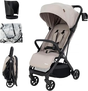 Babymore Yara Baby Stroller - One Touch fold, Lightweight, Cabin Size (Latte)