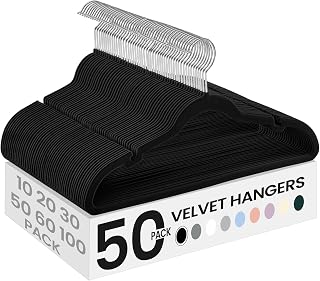 SONGMICS Velvet Hangers 50 Pack, Non-Slip Clothes Hangers, Ink Black | Suit Hangers with Shoulder Notches, Pants Bar, 360° Swivel Hook, for Closet, Space-Saving, BREANNA Collection UCRF029B05