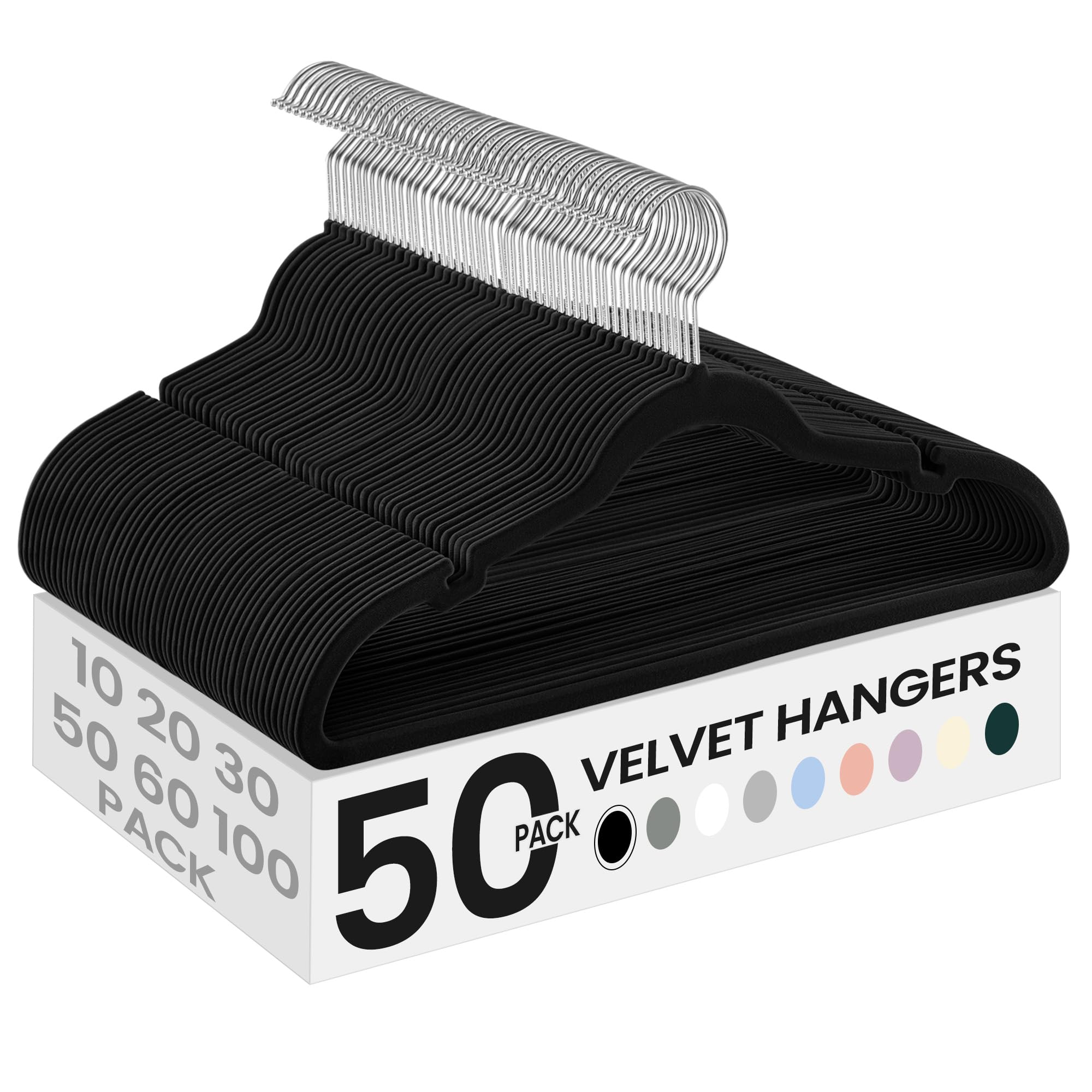 SONGMICS Velvet Hangers 50 Pack, Non-Slip Clothes Hangers, Ink Black | Suit Hang