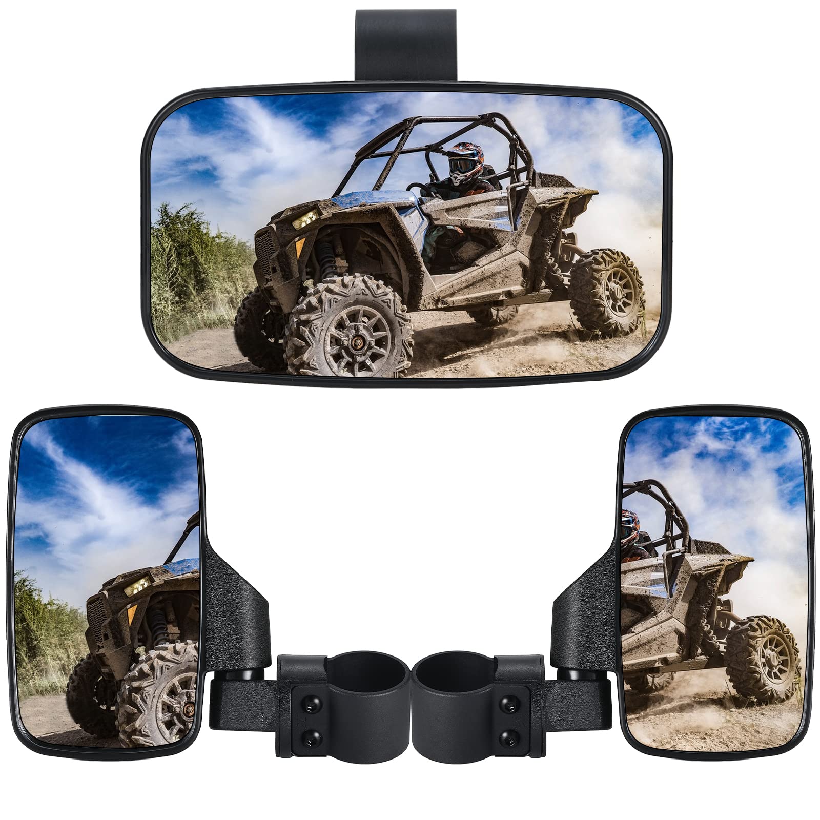 OFIG UTV Side Mirrors And UTV Center Mirror for 1.6" to 2" Roll Bar,Adjustable B