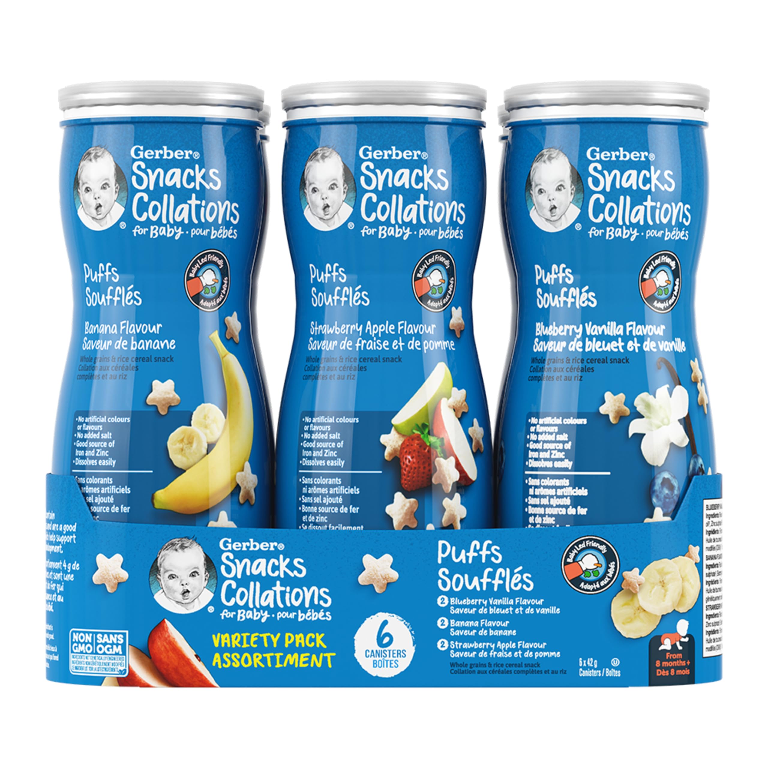 GERBER Puffs, Baby Snacks, Variety Pack, Banana, Strawberry Apple & Blueberry Va