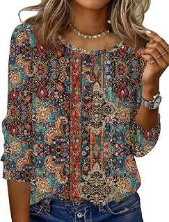 Zeagoo 3/4 Sleeve Women Tops Round Neck Casual Summer Tunic Tops Basic Tees Blouses Elegant Pleated T-Shirts