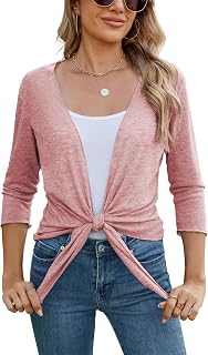 Famulily Transparent Cardigan Shrug for Women 3/4 Sleeve Tie Front Summer Lightweight Covers Ups
