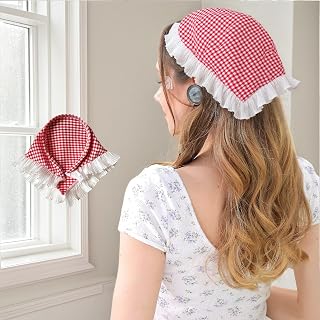 Floral Print Chiffon Headscarf Hair Scarf with Hair Clip Handkerchief Scarf Bandana for Women Plaid Blue Red Purple