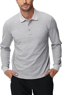 MIER Men's Polo Shirt Cotton Long Sleeve Collar Golf Tennis Casual Work Travel 3 Button Down Ultra Soft