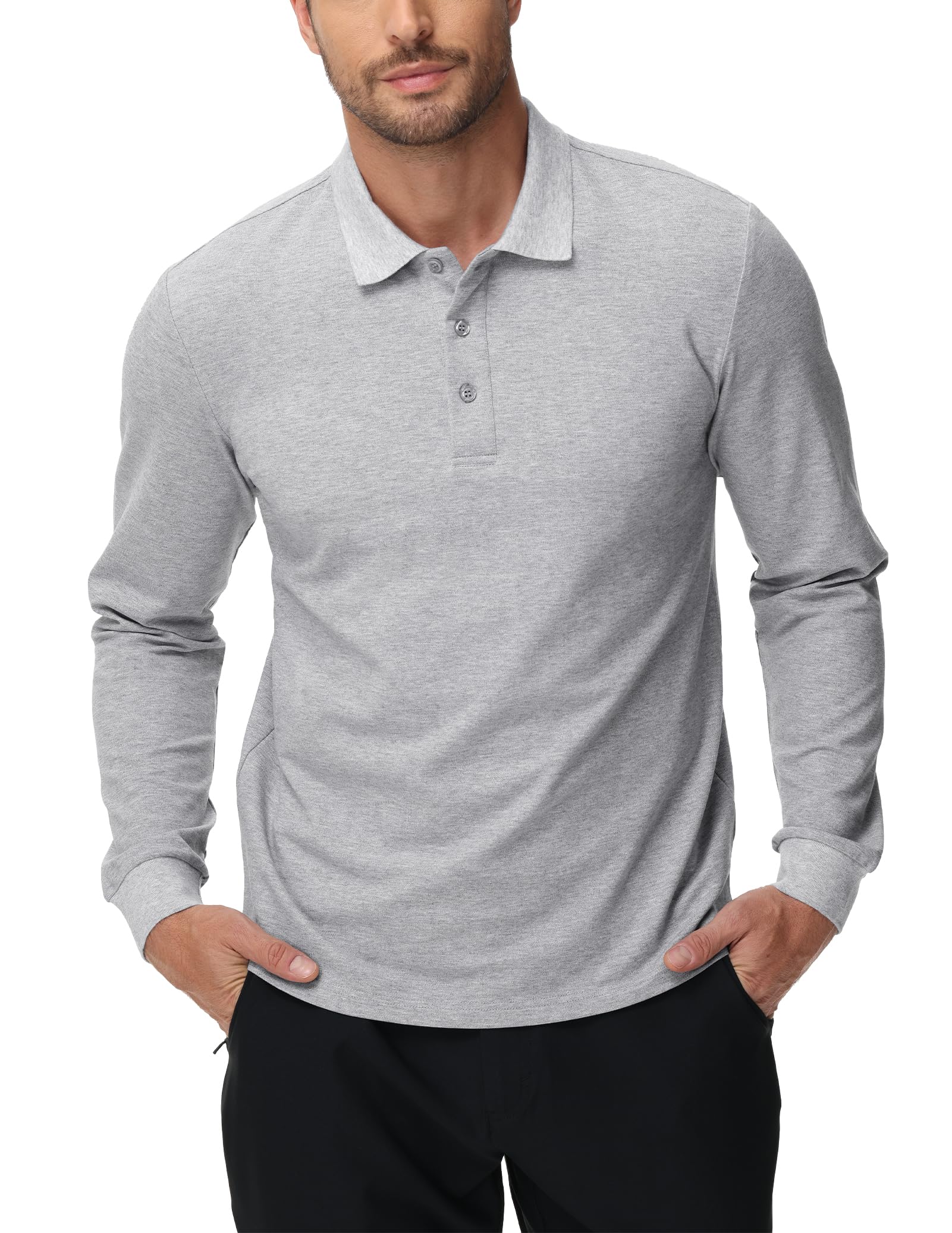MIER Men's Polo Shirt Cotton Long Sleeve Collar Golf Tennis Casual Work Travel 3