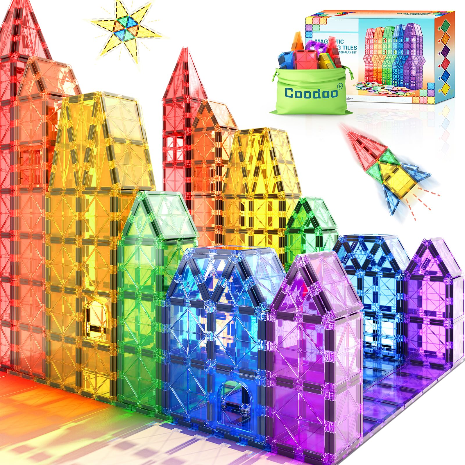 Coodoo Magnetic Tiles Kids Toys STEM Magnet for Toddler Magnetic Blocks Building