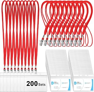 Marspark 200 Sets 4"x3" Name Badge Holder with Lanyard Bulk, Red