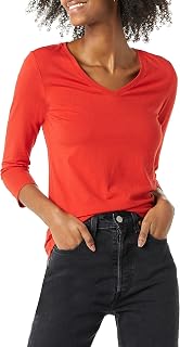 Amazon Essentials Women's T-Shirt 3/4 Sleeves and V-Neck, Classic Fit (Available in Plus Size)
