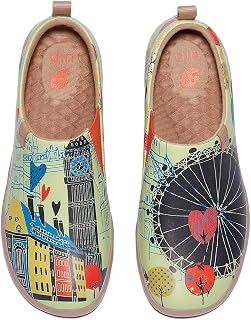 UIN Women's Slip On Lightweight Comfort Flats Sneakers Walking Casual Art Painted Travel Shoes Cute Bear Heart Warm Cuenca