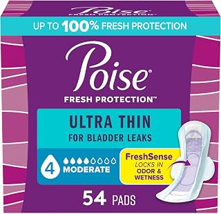 Poise Ultra Thin Postpartum Incontinence Pads with Wings, Moderate Absorbency, Regular Length, 54 Count