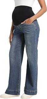 Foucome Women's Maternity Jeans Wide Leg | Over Bump, Stretchy, Baggy Pregnancy Denim Pants, Trendy Maternity Clothes