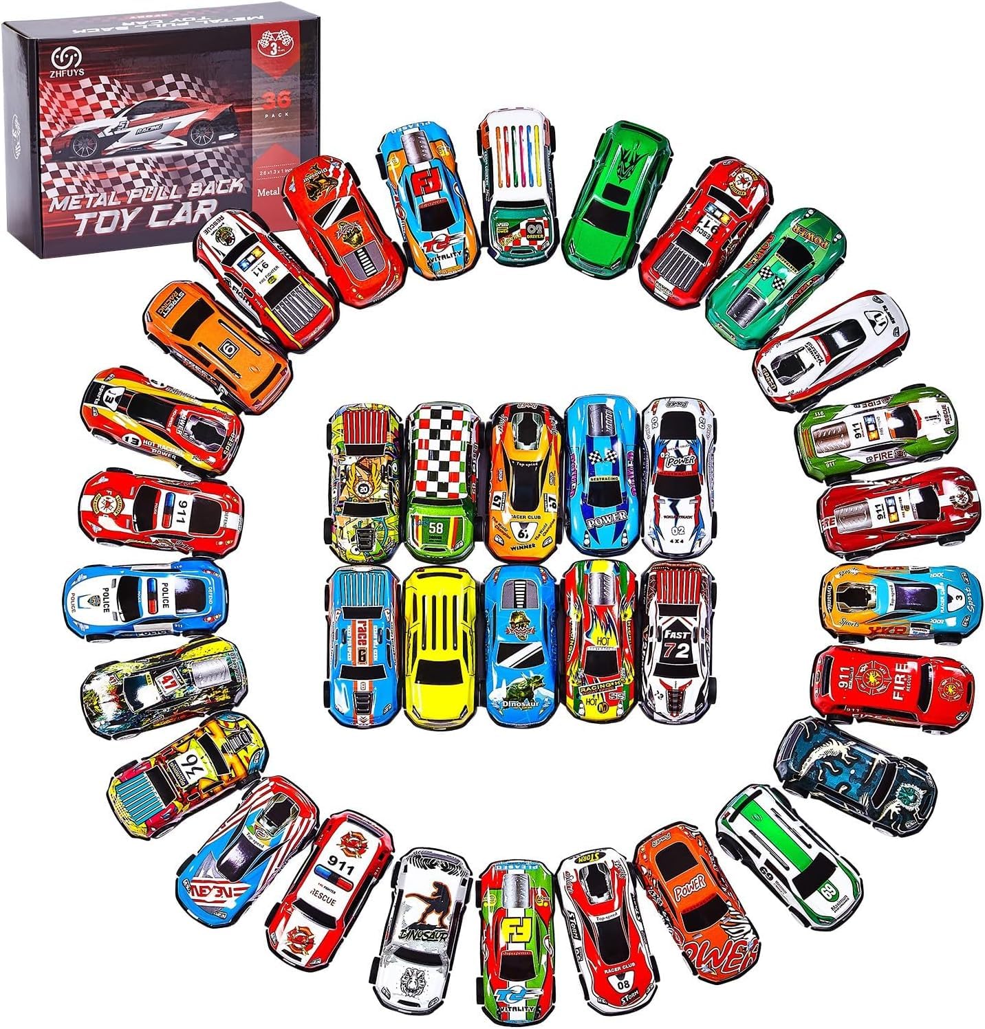 36PCS Metal Pull Back Cars, Toy Cars for Kids Ages 4-8, Treasure Box Prizes | Ra
