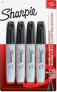 Sharpie Permanent Markers, Large, Chisel Tip, Black, 4 Count - Marks on Paper, Plastic, Metal, and More