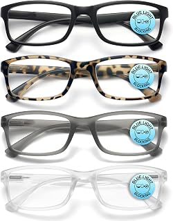 OPULIZE PEP Reading Blue Light Blocking Glasses for Women Men,Rectangular Frame with Anti-Glare Computer & Gaming Eyewear,UV & Eyestrain Protection,Matt Black Brown Grey Frosted Clear +0(Pack of 4)