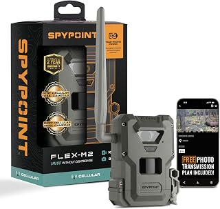 SPYPOINT Flex-M2 Trail Camera, 32MP, 1080p, GPS, Dual-SIM | Dual-SIM LTE, 100 free photos/month, night vision, 90ft range, microSD (not included)