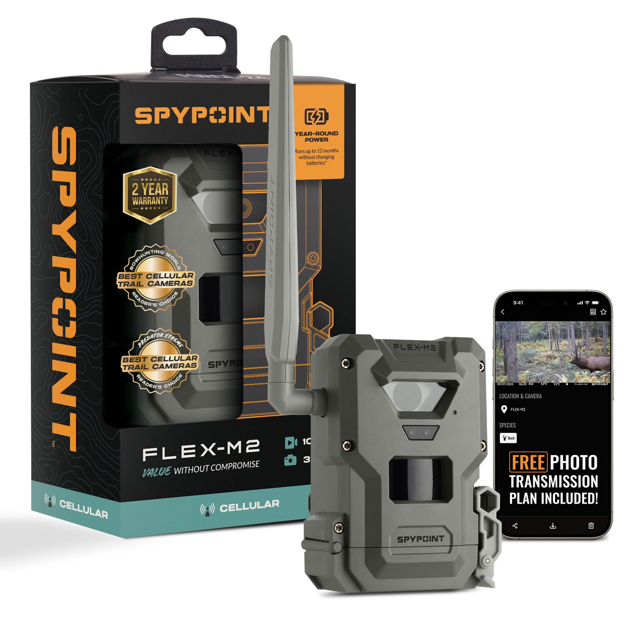 SPYPOINT Flex-M2 Trail Camera, 32MP, 1080p, GPS, Dual-SIM | Dual-SIM LTE, 100 fr