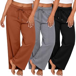 Huukeay 3 Pack Womens Plus Size Pants Wide Leg Lounge Trousers