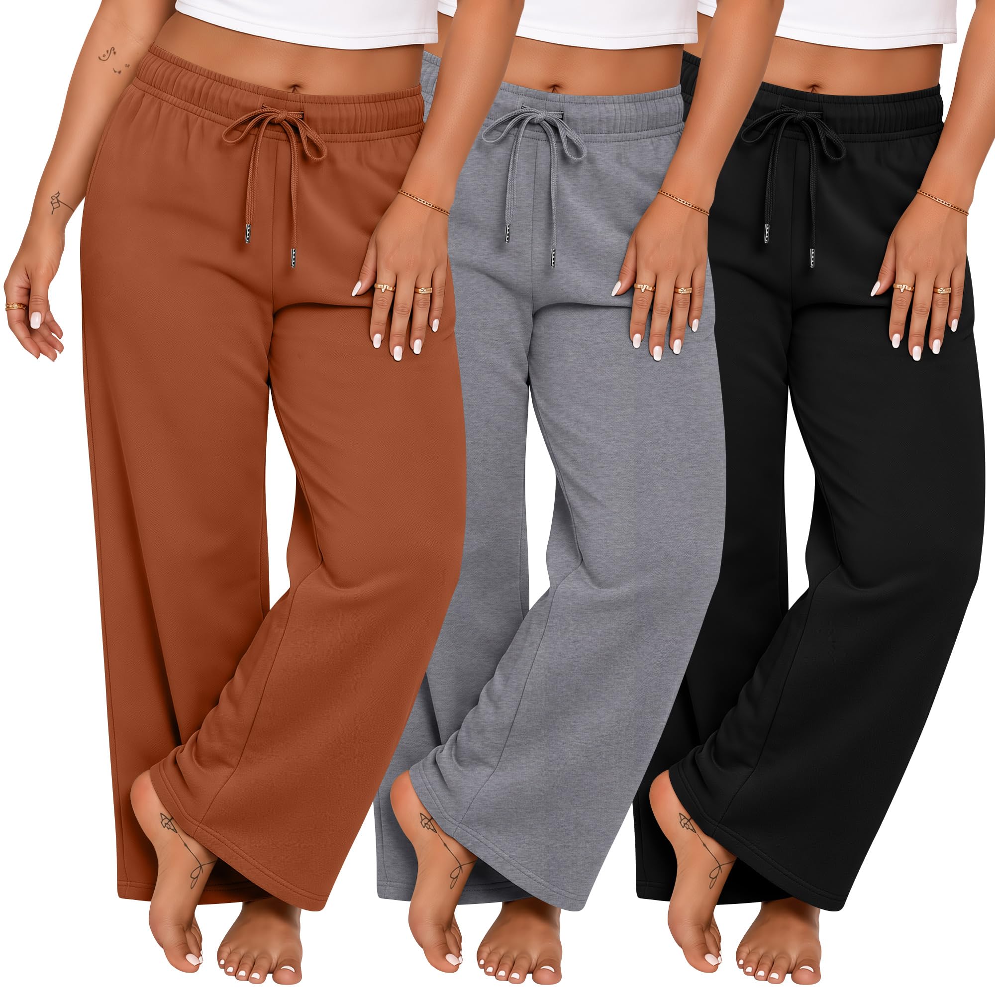 Huukeay 3 Pack Womens Plus Size Pants Wide Leg Lounge Trousers