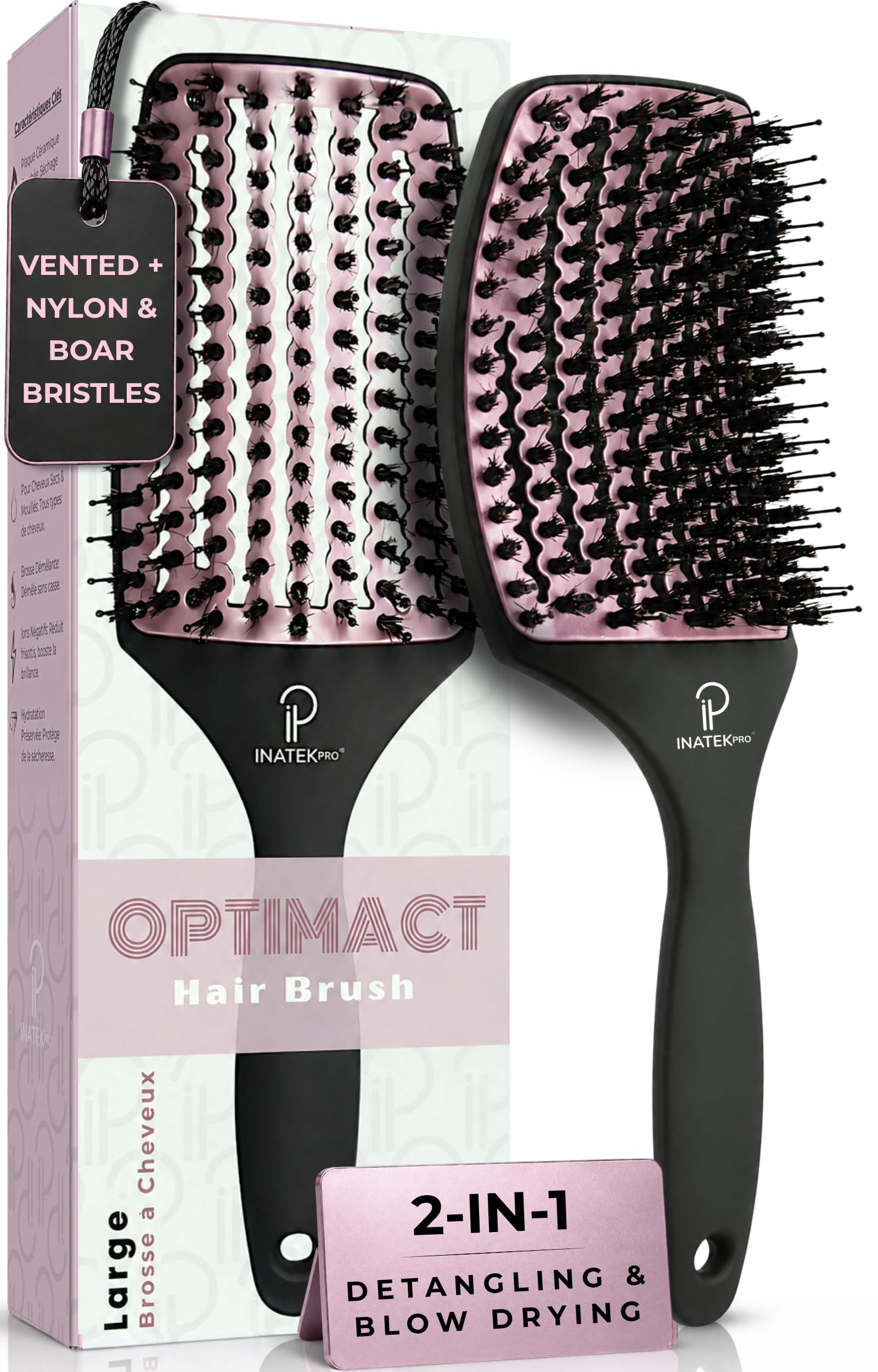 Boar Bristle Hair Brush Women | Curved-Vented Soft Paddle Brush for Thick Hair |