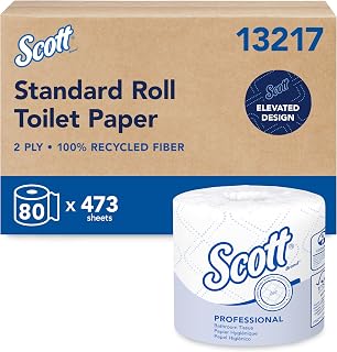 Scott Professional Standard Roll Toilet Paper, Bulk, 80 Rolls (13217) | 473 Sheets/Roll, 2-Ply, 100% Recycled Fiber, Individually Wrapped, Elevated Design, Standard Tier