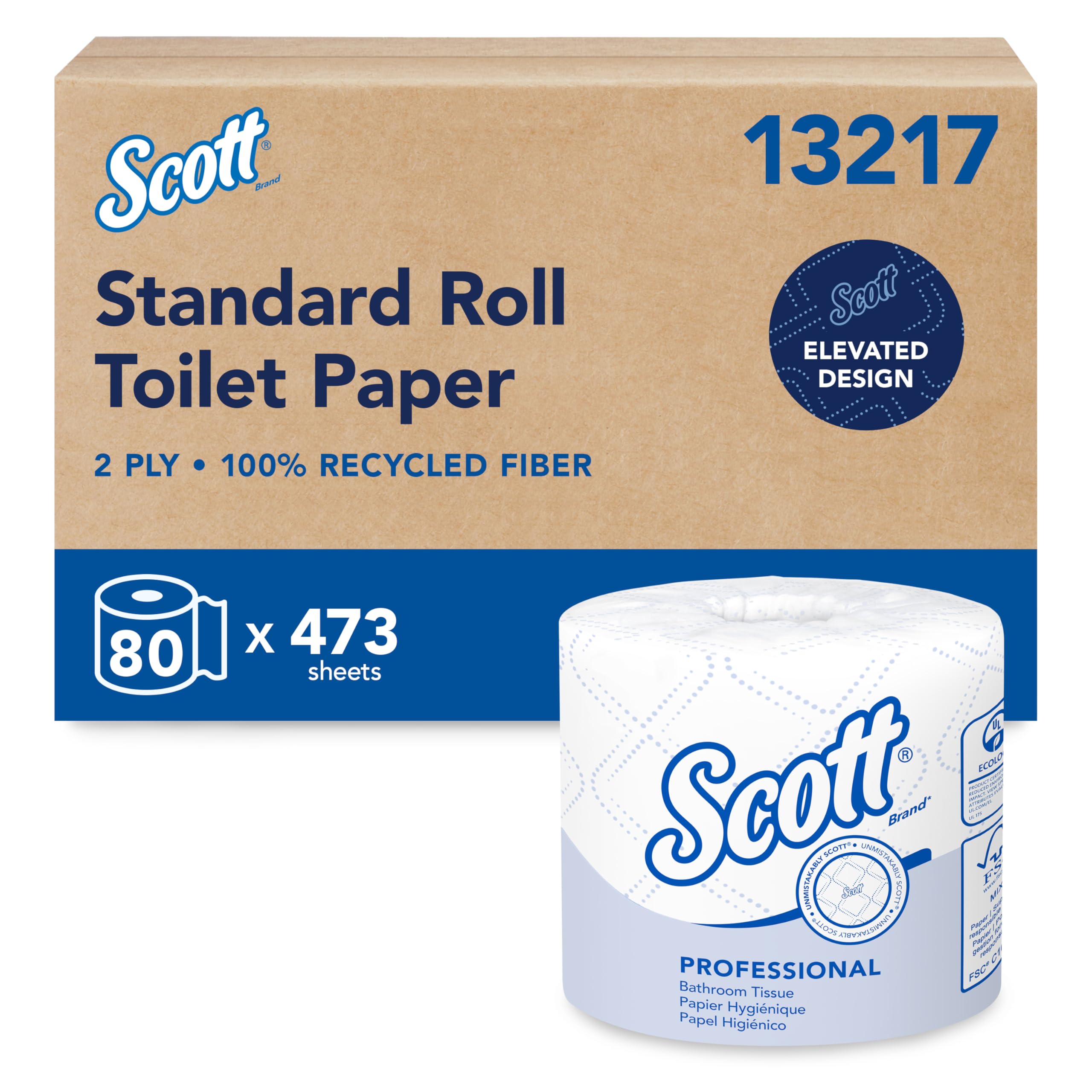 Scott Professional Standard Roll Toilet Paper, Bulk, 80 Rolls (13217) | 473 Shee