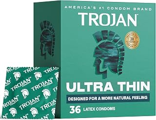 Trojan Ultra Thin Latex Condoms for Men, 36 Count | Lubricated, More Natural Feeling Condoms, Premium Latex, Help Reduce Risk of Pregnancy and STIs