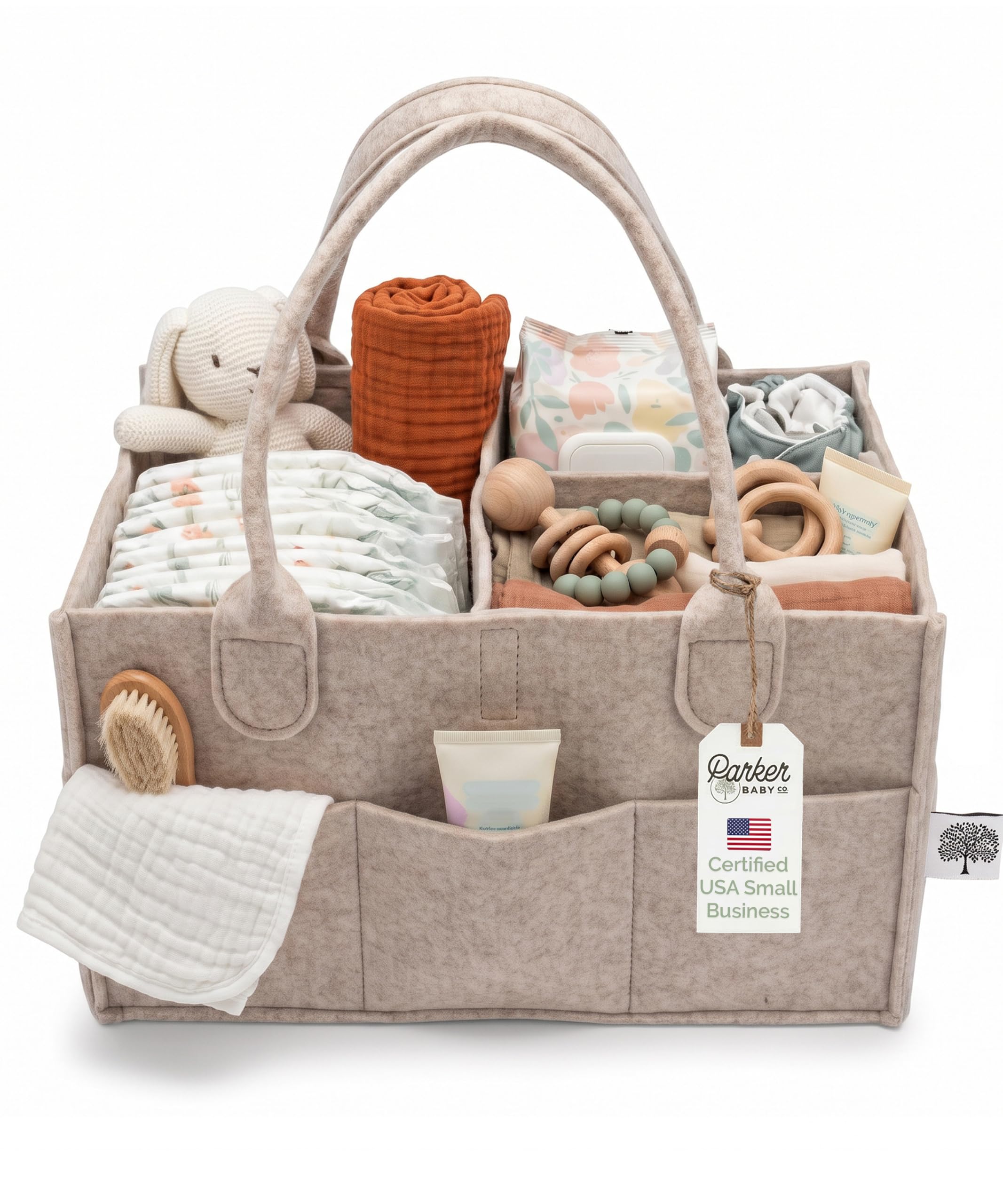 Parker Baby Felt Diaper Caddy & Diaper Organizer Basket - Regular, Oatmeal | Bed