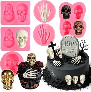 Halloween Fondant Molds, 6Pcs Skull Skeleton Hands Cake Fondant Mold | Halloween Chocolate Fondant Mold for Cake Pop Cupcake Topper Edible Cake Decorating Day of the Dead Spooky Party DIY Craft