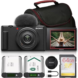 Sony ZV-1F Mirrorless Camera with 20mm Lens & Battery (Black) Bundle | For Vlogging & Content Creation | 4K Video | 20.1MP 1" Sensor | Flip Screen & Directional Mic + 64GB Memory Card (ZV1F/B)