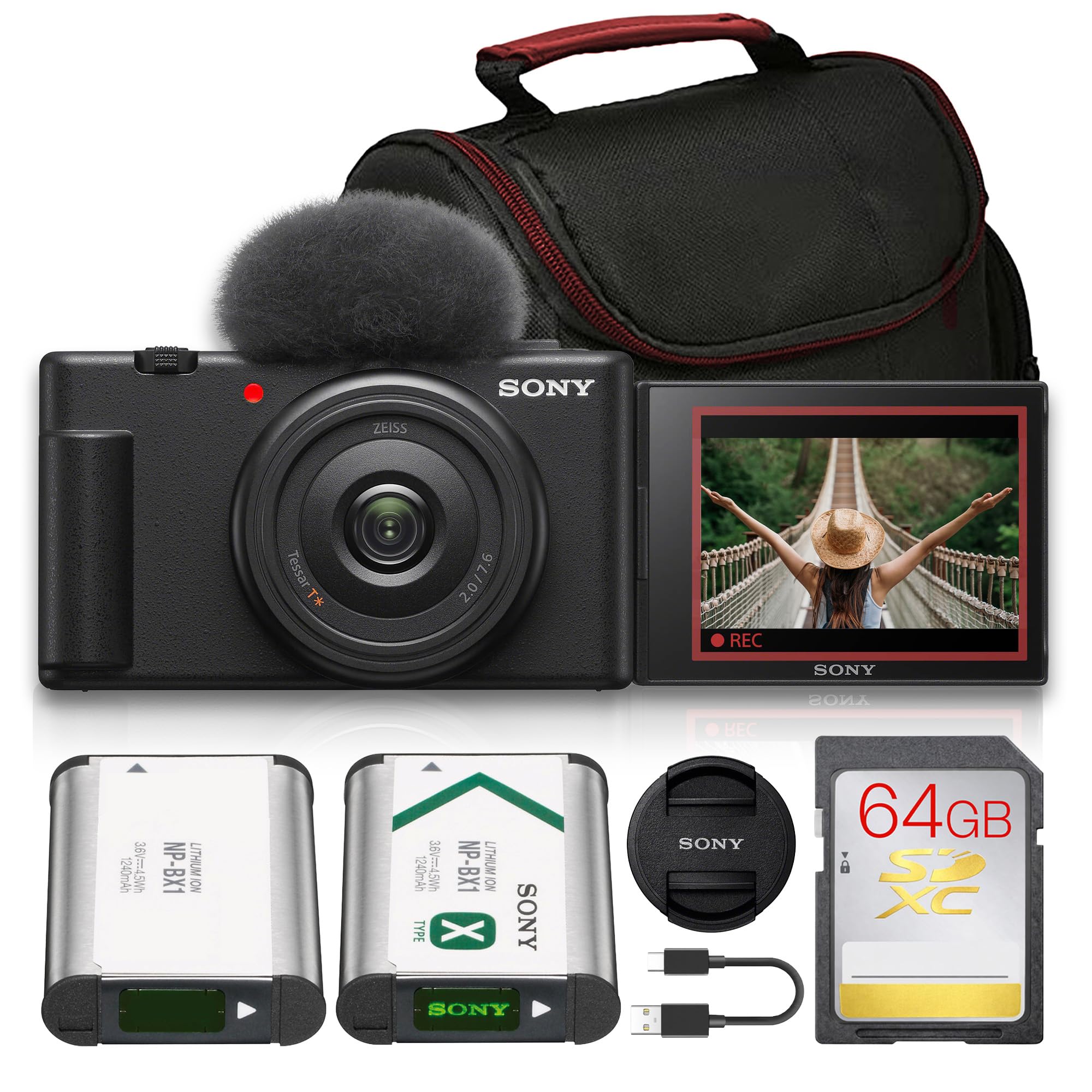 Sony ZV-1F Mirrorless Camera with 20mm Lens & Battery (Black) Bundle | For Vlogg