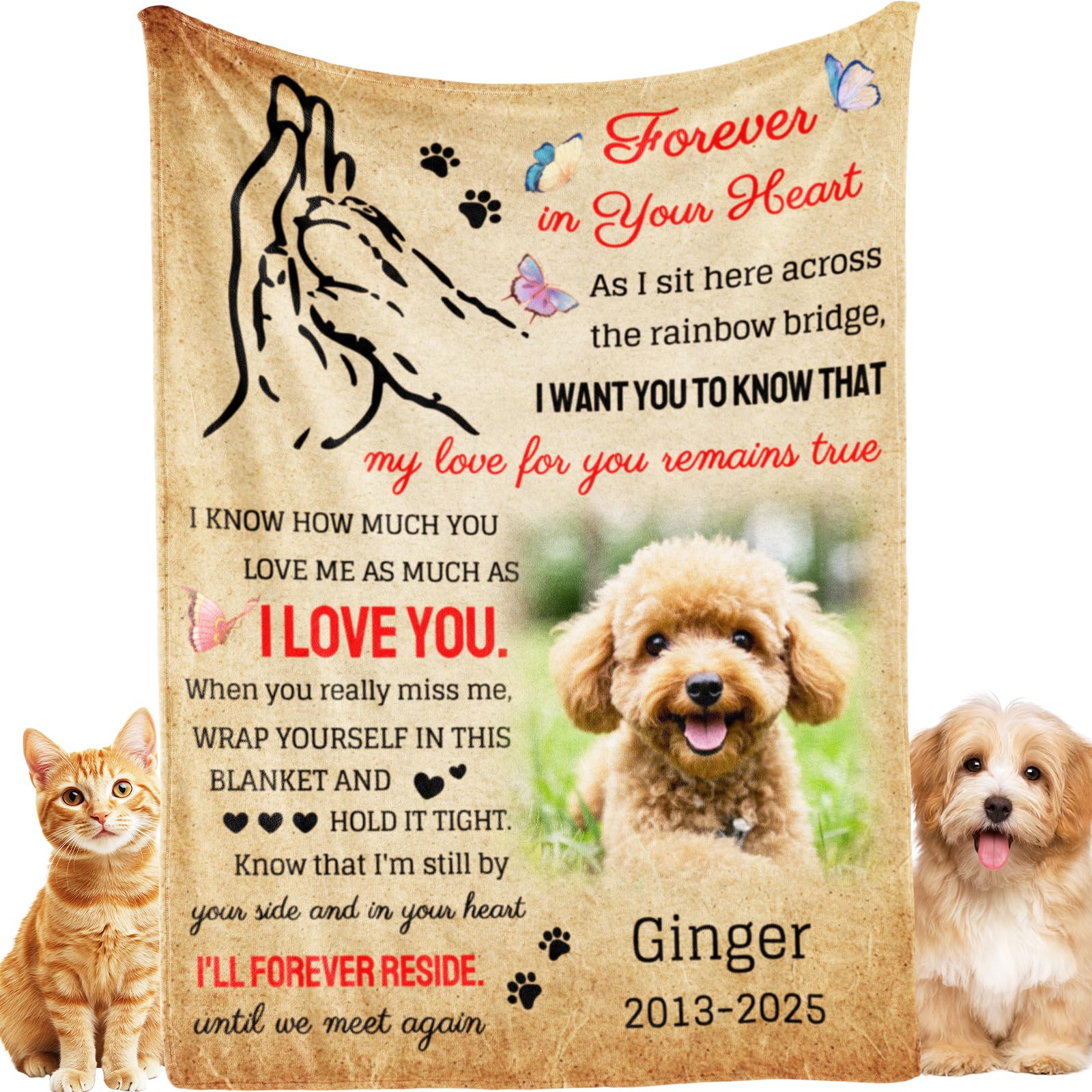 Bemaystar Personalized Pet Memorial Gifts - Custom Dog Blanket with Photo, Sympa