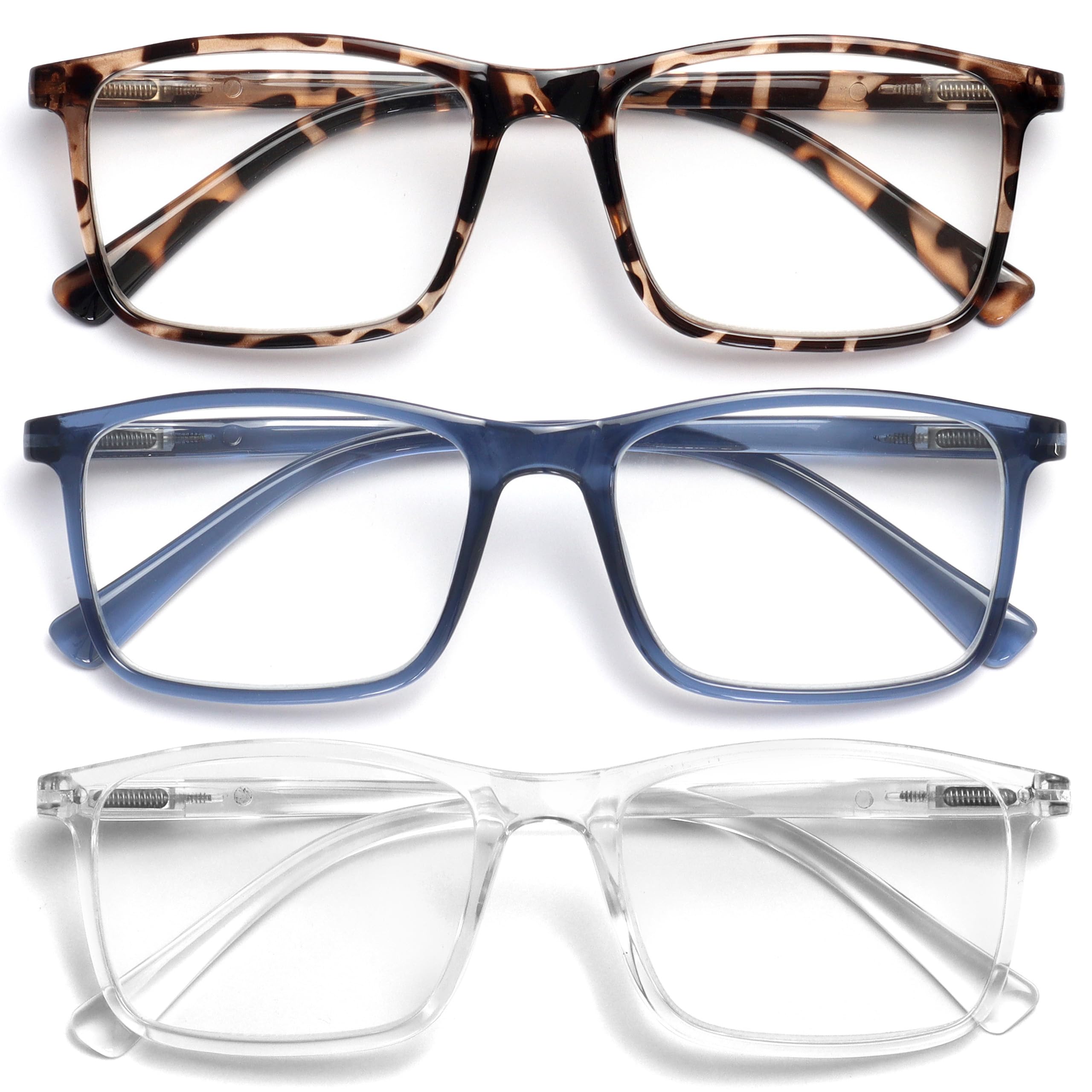 OPULIZE INK Reading Glasses for Women Men, Large Rectangular Frame with Spring H