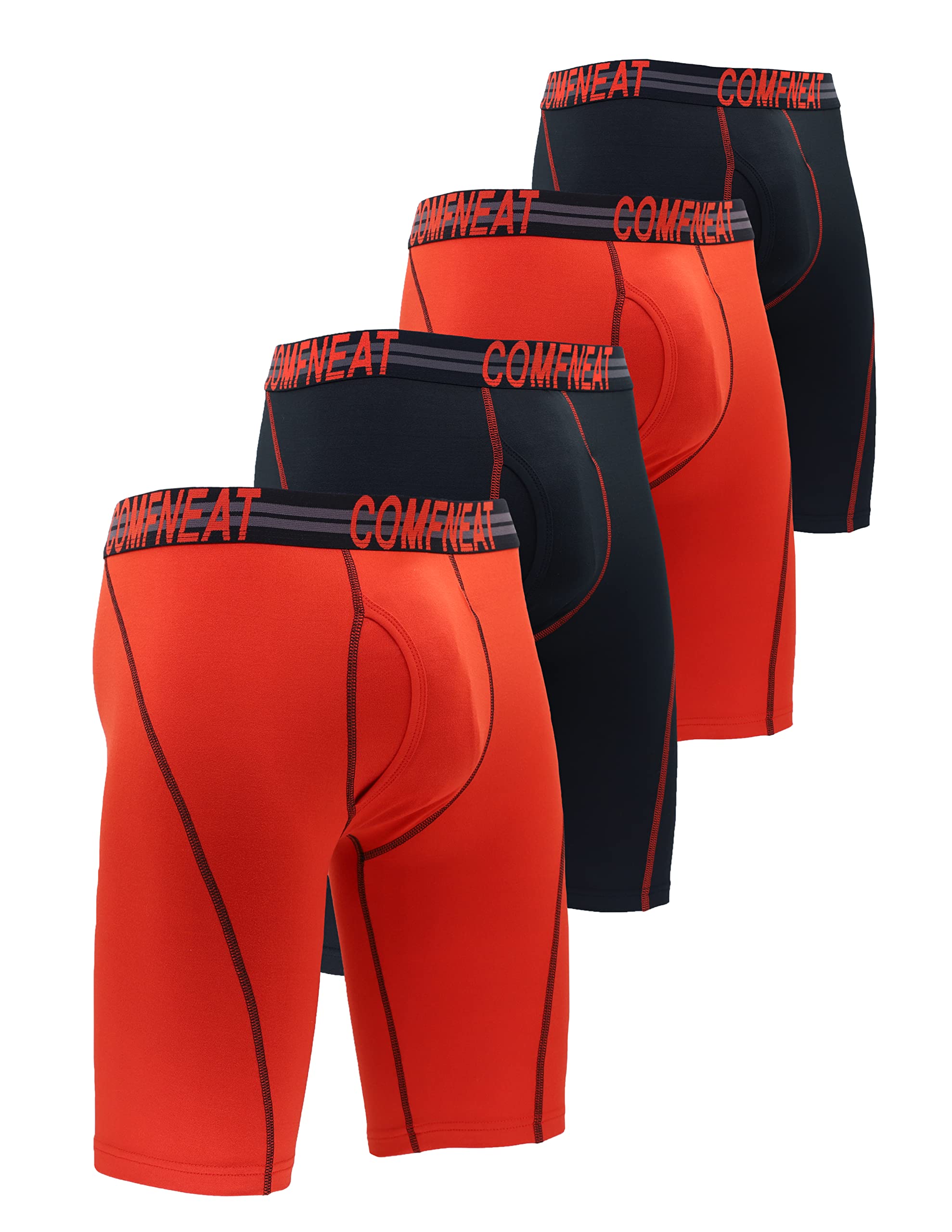 Comfneat Men's 4-Pack 9" Long Leg Boxer Briefs Sports Performance Underwear