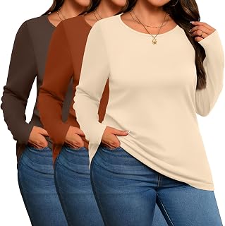 Evervibe 3 Pack Women's Plus Size Cotton Shirts Long Sleeve Tops