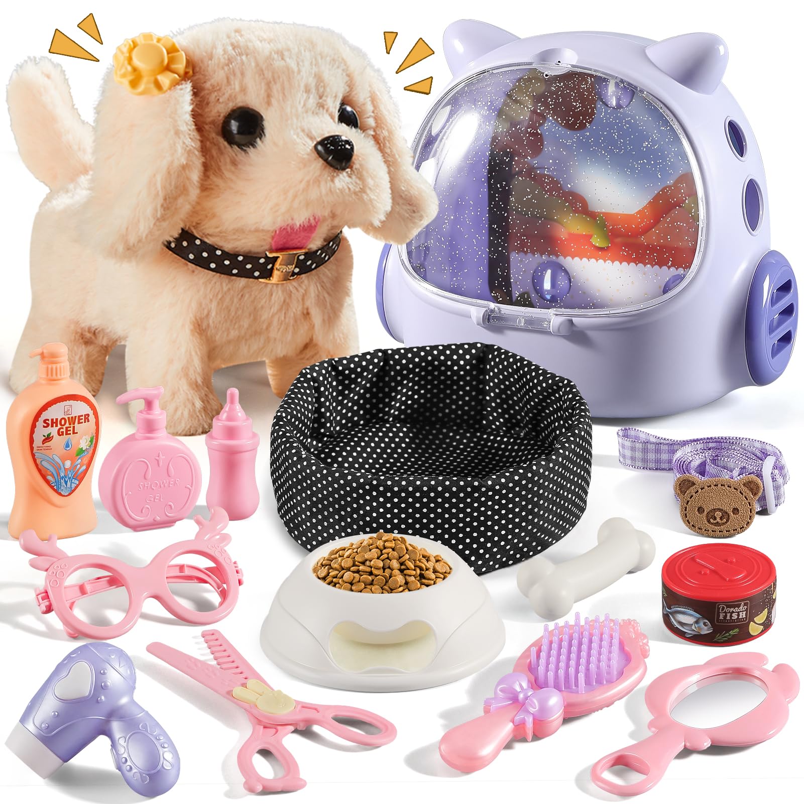 16 Pcs Robot Dog Toys for Girls, Toys for 3 4 5 6 7 8 Year Old Girls Kids | Real