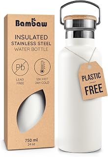 Bambaw Insulated Stainless Steel Water Bottle 750ml, Metal Water Bottle 750ml, Double-Walled, Rust-Resistant, Compact & Ideal for On-the-Go Use (Polar White)