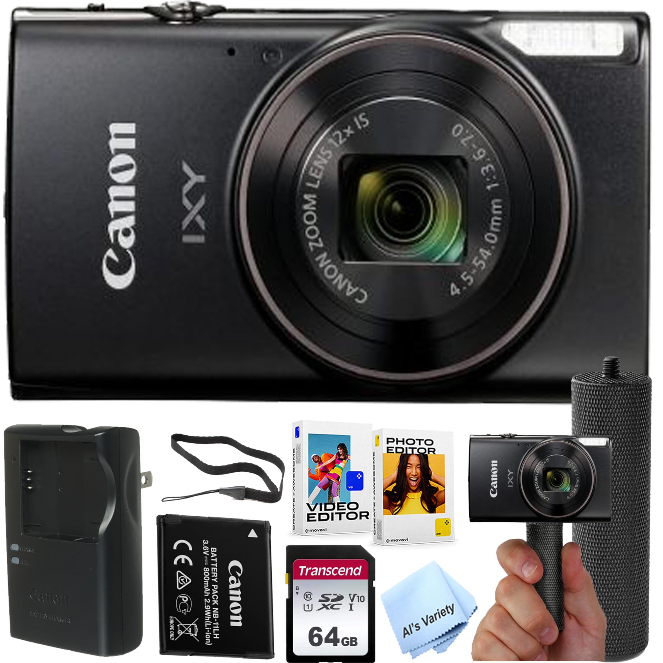 Canon PowerShot IXY 650 (ELPH 360) HS Digital Camera + 64GB Memory + Stabilizing