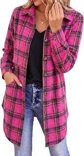 Zeagoo Flannel Shirts for Women Long Sleeve Plaid Button Down Shirts Mid Length Casual Oversized Work Fall Outfits