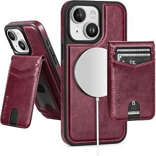SkyEagle for iPhone 15 Plus Wallet Case with Card Holder,Wine Red