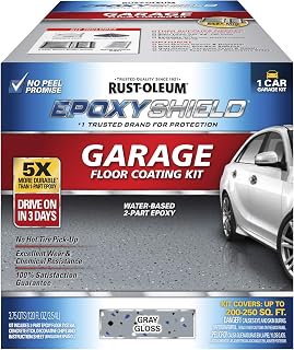 Rust-Oleum EpoxyShield Garage Floor Coating, Gloss Gray, 1 Car Kit | 2-part epoxy coating kit, Gloss finish with color flecks, Drive on in 3 days, No hot tire pickup
