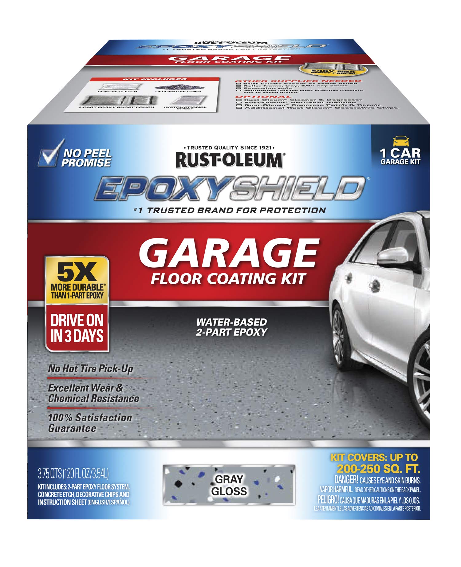 Rust-Oleum EpoxyShield Garage Floor Coating, Gloss Gray, 1 Car Kit | 2-part epox
