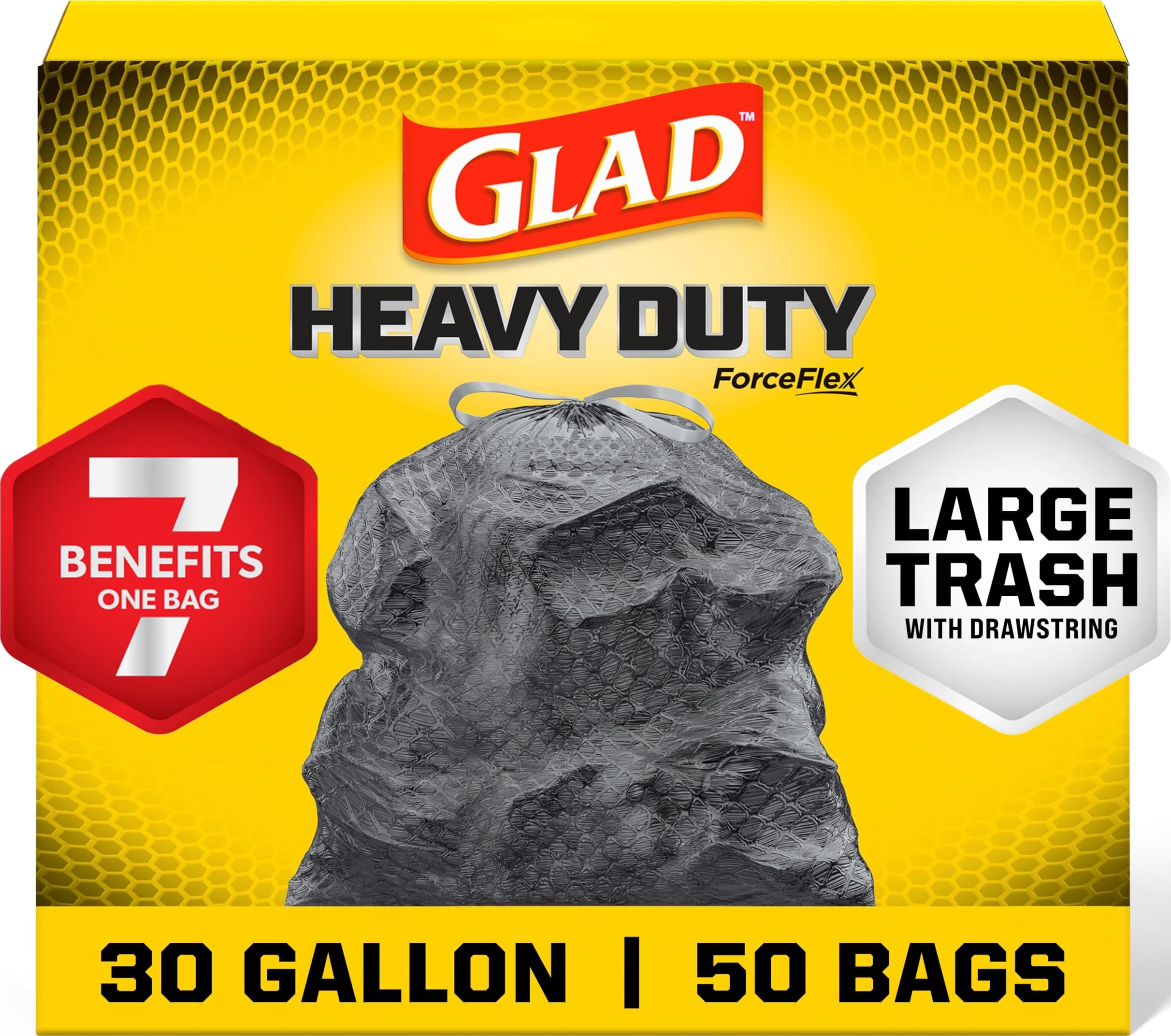 Glad Large 30 Gallon Trash Bags, Unscented Heavy Duty Garbage Bags, Forceflex wi