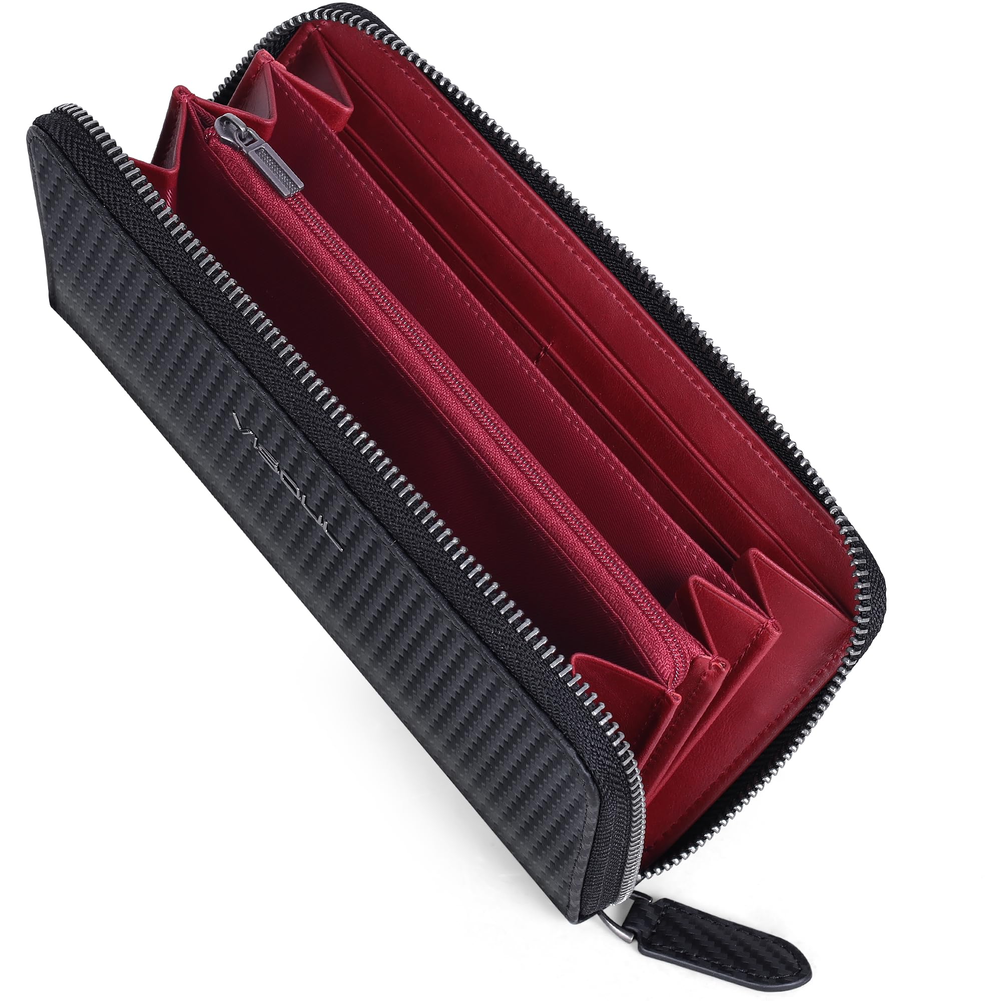 VISOUL Leather Long Zipper Cash Wallets for Men with RFID Blocking Two-Tone, Car