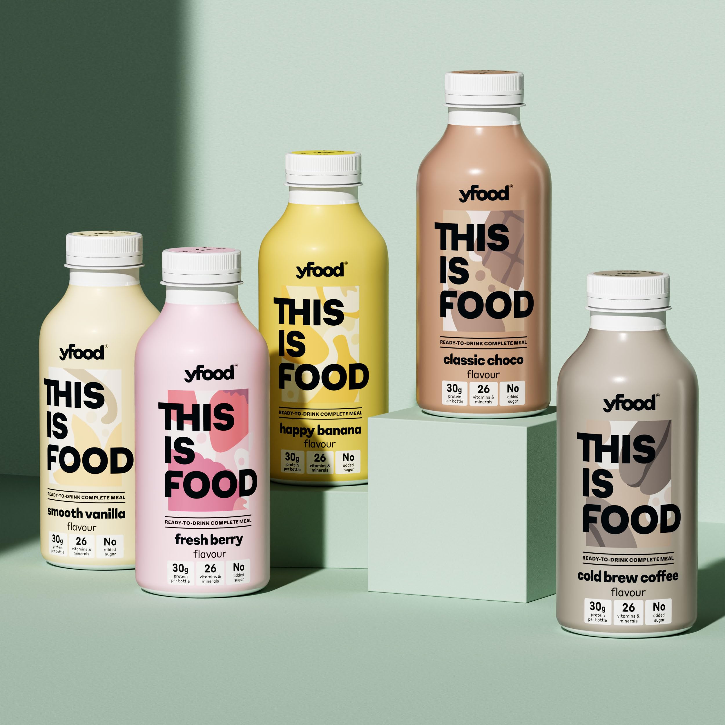 YFood Meal Replacement, tasterpack with 5 Flavours, 30 g Protein per 500ml