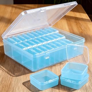 Set of 30 Plastic Jewelry Boxes with Clip Lids for Earrings, Necklaces, Pearls, Crafts, Fishing Tools, Pendants and Small Accessories (Blue)