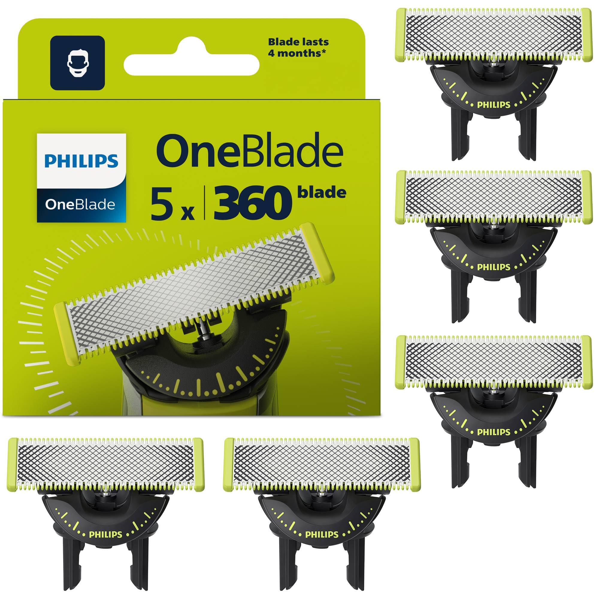 Philips OneBlade Authentic 5x 360 Blade Replacements - Fits ALL OneBlade handles