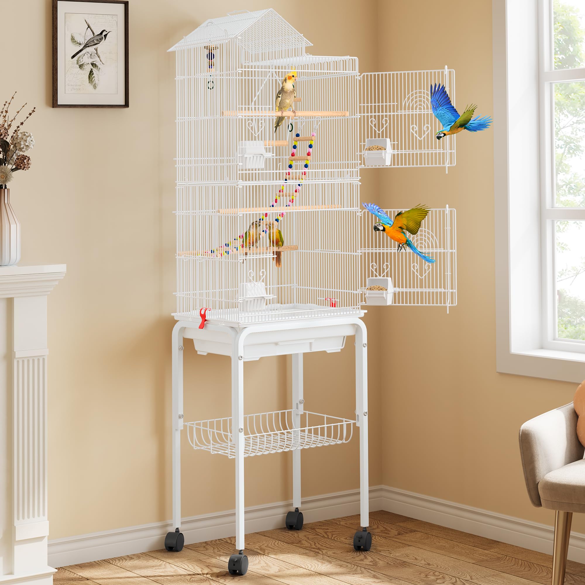 YITAHOME 62 inch Metal Bird Cage, Large Parakeet Cages | Bird Cage for Parrot, C