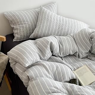 §zz.luxi Duvet Cover Set, Single, 3-Piece Set, Striped, Solid, Contrast Color, Simple, Bedding Cover, Western and Japanese Style, Bedspread, Duvet Cover, Fitted Sheet, Pillowcase, Sheet Cover, Skin